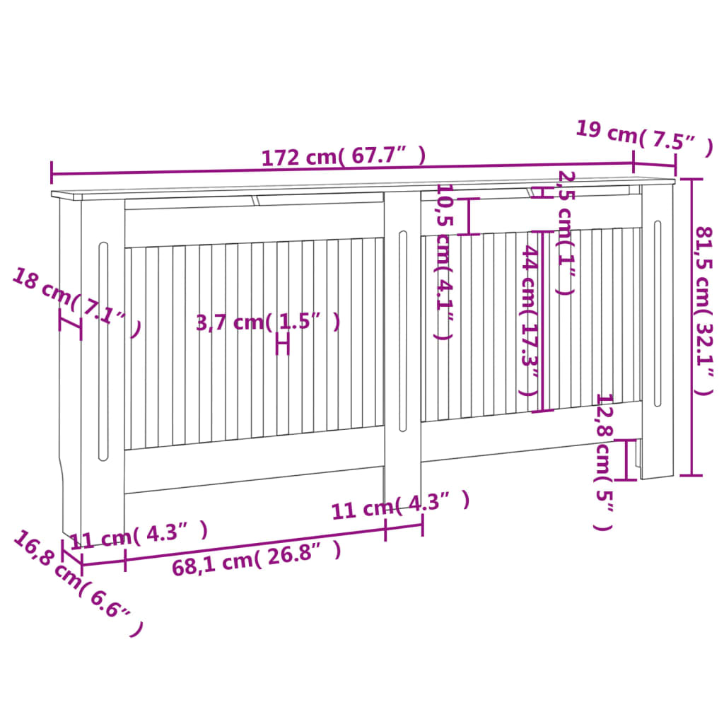 Heizkörperabdeckung Weiß MDF 172 cm