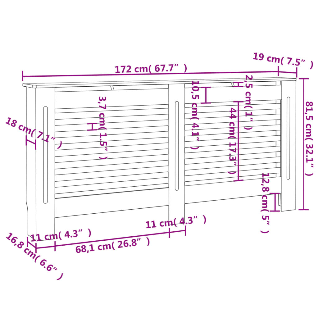 Heizkörperabdeckung Weiß 172×19×81,5 cm MDF