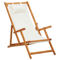 Thumbnail for Klappbarer Strandstuhl Eukalyptus Massivholz und Stoff Creme