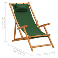 Thumbnail for Strandstuhl Klappbar Massivholz Eukalyptus und Stoff Grün