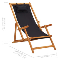 Thumbnail for Strandstuhl Klappbar Massivholz Eukalyptus und Stoff Schwarz