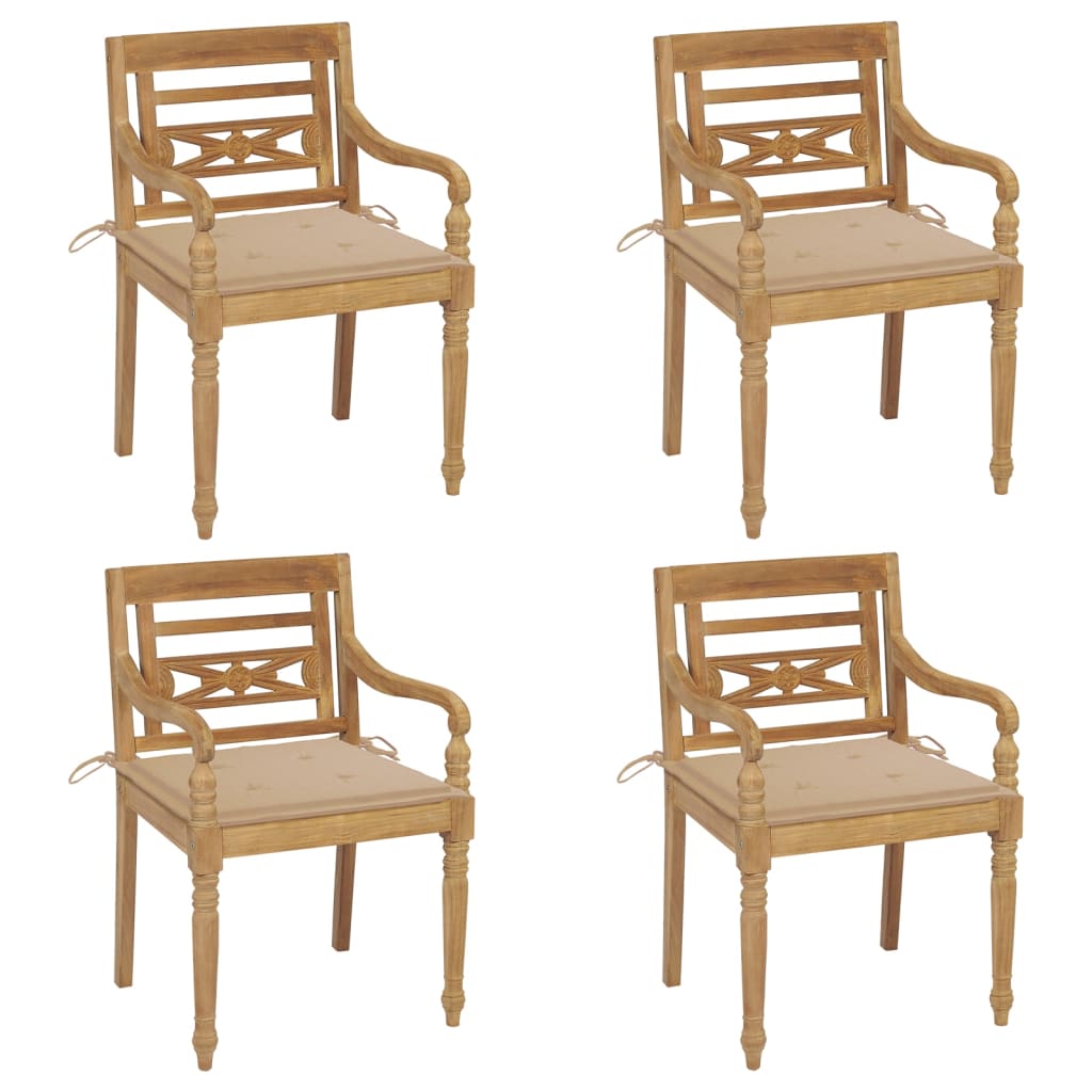Batavia-Stühle mit Kissen 4 Stk. Massivholz Teak