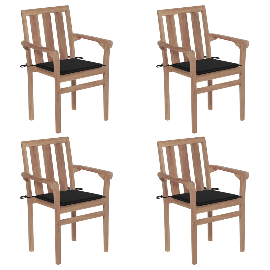 Stapelbare Gartenstühle mit Kissen 4 Stk. Massivholz Teak