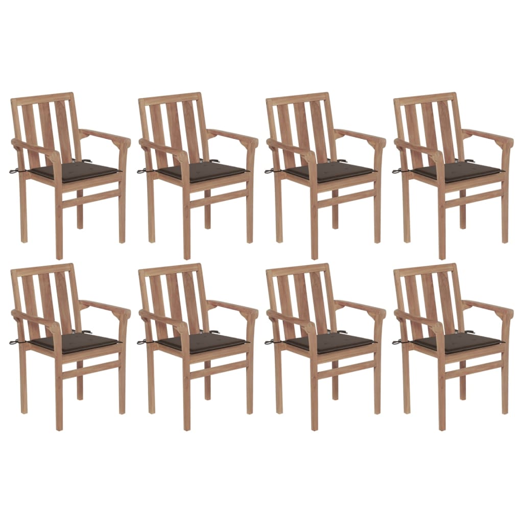 Stapelbare Gartenstühle mit Kissen 8 Stk. Massivholz Teak