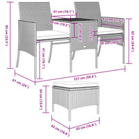 Thumbnail for Gartensofa 2-Sitzer mit Tisch und Hockern Braun Poly Rattan