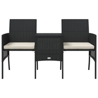 Thumbnail for Gartensofa 2-Sitzer mit Tisch und Hockern Schwarz Poly Rattan