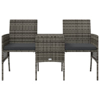 Thumbnail for Gartensofa 2-Sitzer mit Tisch und Hockern Grau Poly Rattan