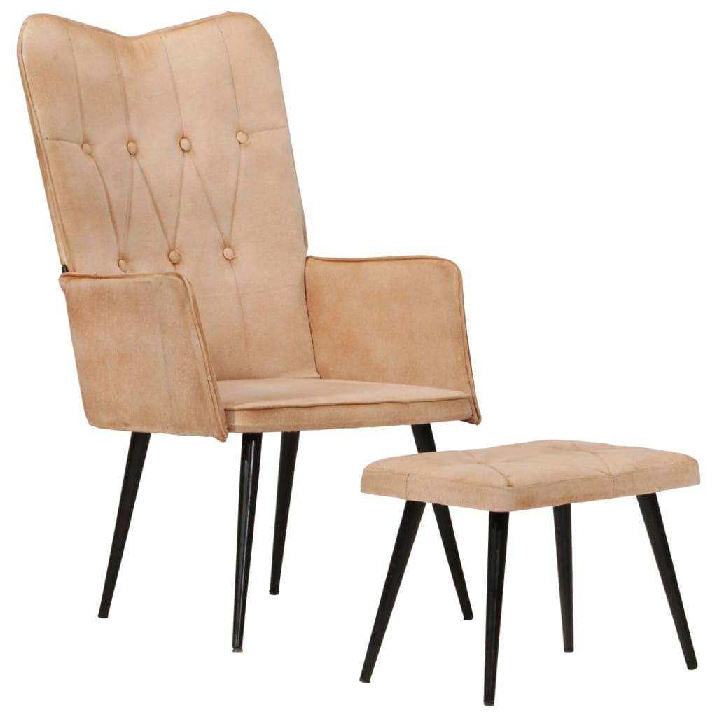 Ohrensessel mit Hocker Creme Canvas