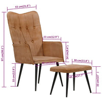 Thumbnail for Ohrensessel mit Hocker Braun Canvas