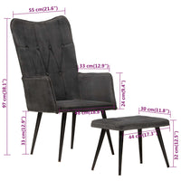 Thumbnail for Ohrensessel mit Hocker Schwarz Vintage Canvas