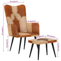 Thumbnail for Sessel mit Hocker Braun Echtleder und Canvas