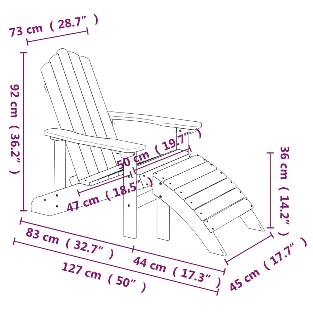 Adirondack-Gartenstühle 2 Stk. mit Hockern HDPE Braun