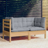 Thumbnail for 2-Sitzer-Gartensofa mit Grauen Kissen Massivholz Kiefer
