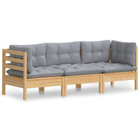 Thumbnail for 3-Sitzer-Gartensofa mit Grauen Kissen Massivholz Kiefer