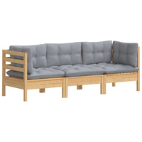 Thumbnail for 3-Sitzer-Gartensofa mit Grauen Kissen Massivholz Kiefer