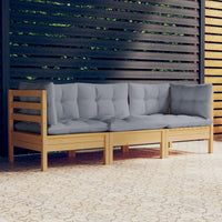 Thumbnail for 3-Sitzer-Gartensofa mit Grauen Kissen Massivholz Kiefer
