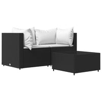 Thumbnail for 3-tlg. Garten-Lounge-Set mit Kissen Schwarz Poly Rattan