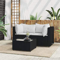 Thumbnail for 3-tlg. Garten-Lounge-Set mit Kissen Schwarz Poly Rattan