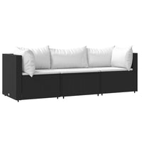 Thumbnail for 3-tlg. Garten-Lounge-Set mit Kissen Schwarz Poly Rattan