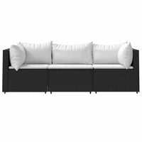 Thumbnail for 3-tlg. Garten-Lounge-Set mit Kissen Schwarz Poly Rattan