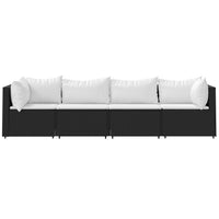 Thumbnail for 4-tlg. Garten-Lounge-Set mit Kissen Schwarz Poly Rattan