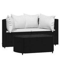 Thumbnail for 3-tlg. Garten-Lounge-Set mit Kissen Schwarz Poly Rattan