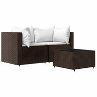 Thumbnail for 3-tlg. Garten-Lounge-Set mit Kissen Braun Poly Rattan