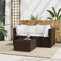 Thumbnail for 3-tlg. Garten-Lounge-Set mit Kissen Braun Poly Rattan