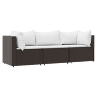 Thumbnail for 3-tlg. Garten-Lounge-Set mit Kissen Braun Poly Rattan