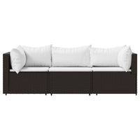 Thumbnail for 3-tlg. Garten-Lounge-Set mit Kissen Braun Poly Rattan
