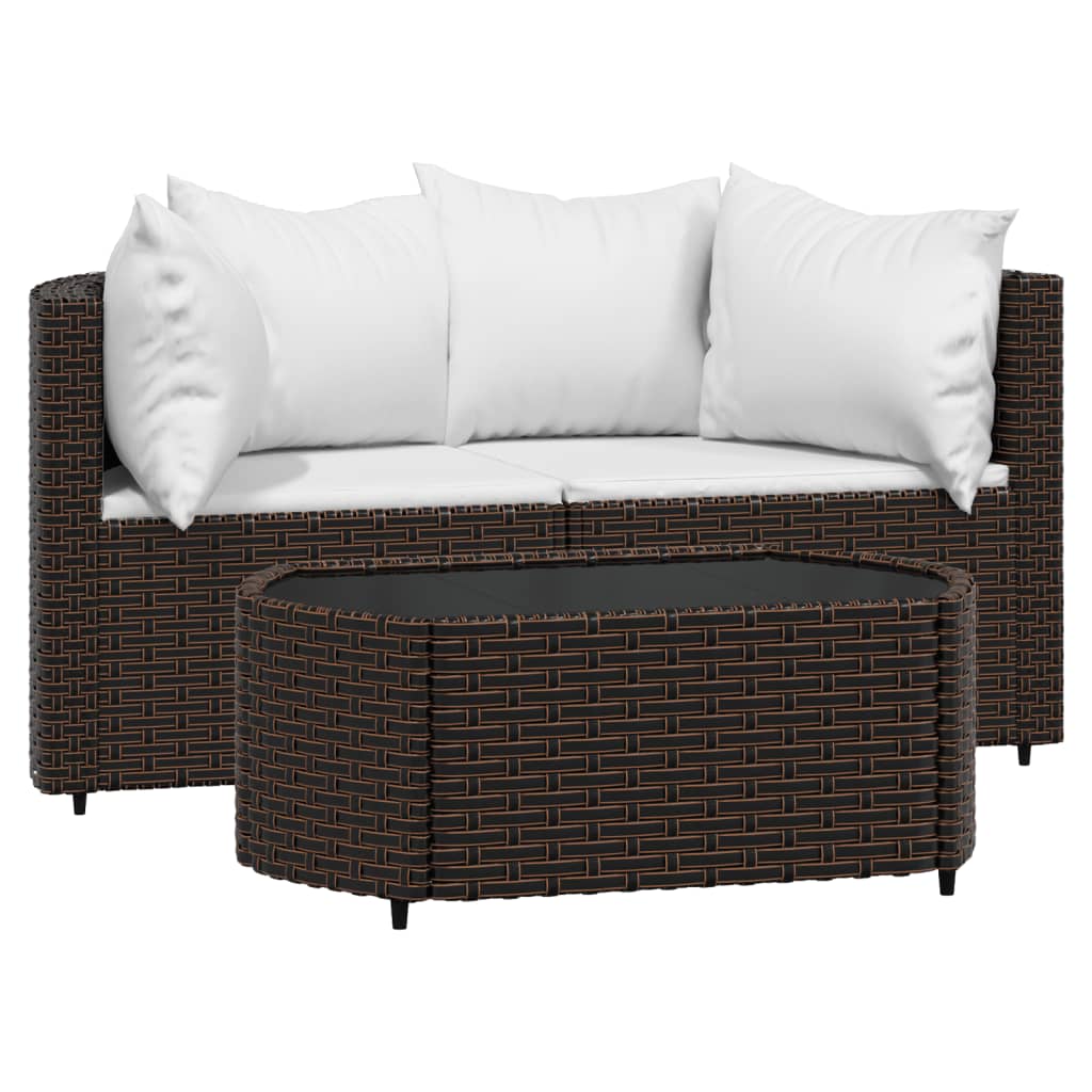 3-tlg. Garten-Lounge-Set mit Kissen Braun Poly Rattan
