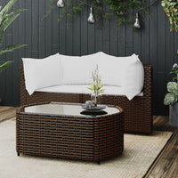 Thumbnail for 3-tlg. Garten-Lounge-Set mit Kissen Braun Poly Rattan