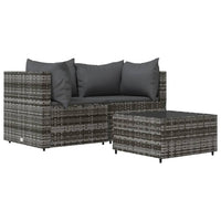 Thumbnail for 3-tlg. Garten-Lounge-Set mit Kissen Grau Poly Rattan