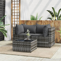 Thumbnail for 3-tlg. Garten-Lounge-Set mit Kissen Grau Poly Rattan