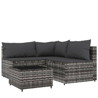 Thumbnail for 4-tlg. Garten-Lounge-Set mit Kissen Grau Poly Rattan