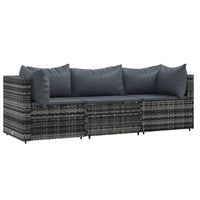 Thumbnail for 3-tlg. Garten-Lounge-Set mit Kissen Grau Poly Rattan