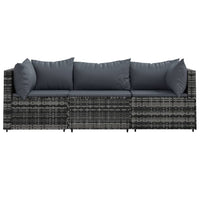 Thumbnail for 3-tlg. Garten-Lounge-Set mit Kissen Grau Poly Rattan