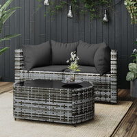 Thumbnail for 3-tlg. Garten-Lounge-Set mit Kissen Grau Poly Rattan