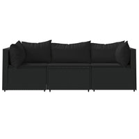 Thumbnail for 3-tlg. Garten-Lounge-Set mit Kissen Schwarz Poly Rattan