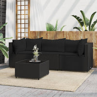 Thumbnail for 4-tlg. Garten-Lounge-Set mit Kissen Schwarz Poly Rattan