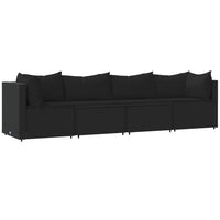 Thumbnail for 4-tlg. Garten-Lounge-Set mit Kissen Schwarz Poly Rattan