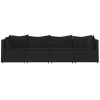 Thumbnail for 4-tlg. Garten-Lounge-Set mit Kissen Schwarz Poly Rattan