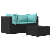 Thumbnail for 3-tlg. Garten-Lounge-Set mit Kissen Schwarz Poly Rattan