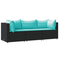 Thumbnail for 3-tlg. Garten-Lounge-Set mit Kissen Schwarz Poly Rattan