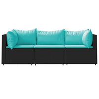 Thumbnail for 3-tlg. Garten-Lounge-Set mit Kissen Schwarz Poly Rattan