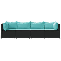 Thumbnail for 4-tlg. Garten-Lounge-Set mit Kissen Schwarz Poly Rattan