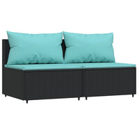 Thumbnail for Garten-Mittelsofas mit Kissen 2 Stk. Schwarz Poly Rattan