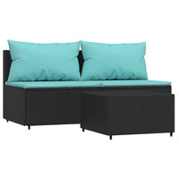 Thumbnail for 3-tlg. Garten-Lounge-Set mit Kissen Schwarz Poly Rattan