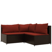 Thumbnail for 3-tlg. Garten-Lounge-Set mit Kissen Braun Poly Rattan