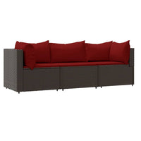 Thumbnail for 3-tlg. Garten-Lounge-Set mit Kissen Braun Poly Rattan
